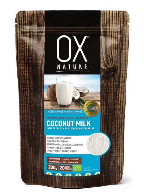 Leite de Coco Instantâneo em Pó Bio 200g • Conteúdo da Embalagem Faz até 5 litros com 200g